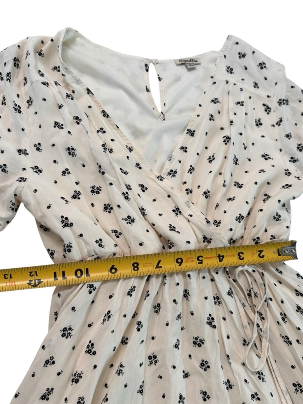 Camellia Women's Floral Short Sleeve Tie Side V-neck Mini Dress Size Small - Picture 6 of 17